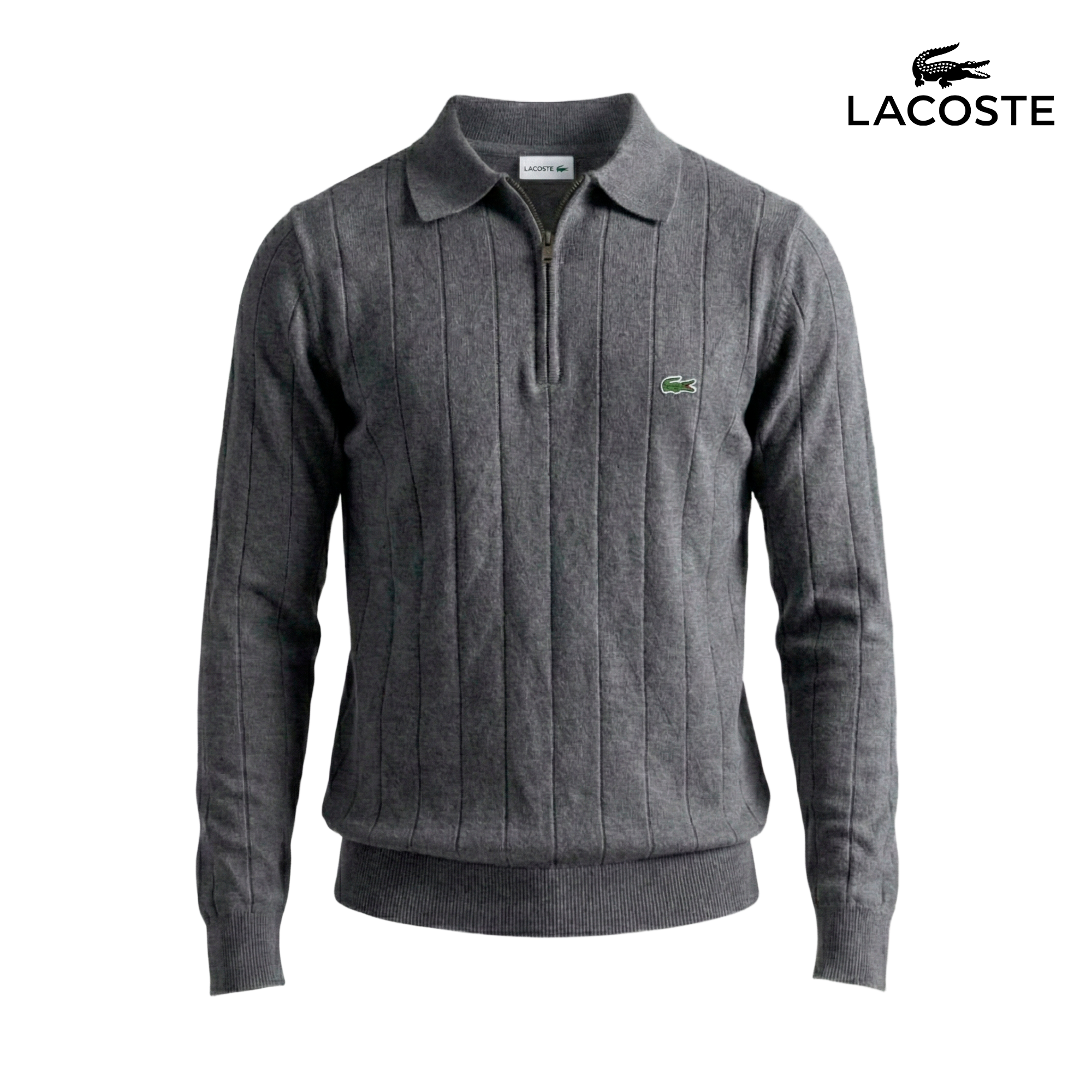 Maglione classico con zip a coste 
